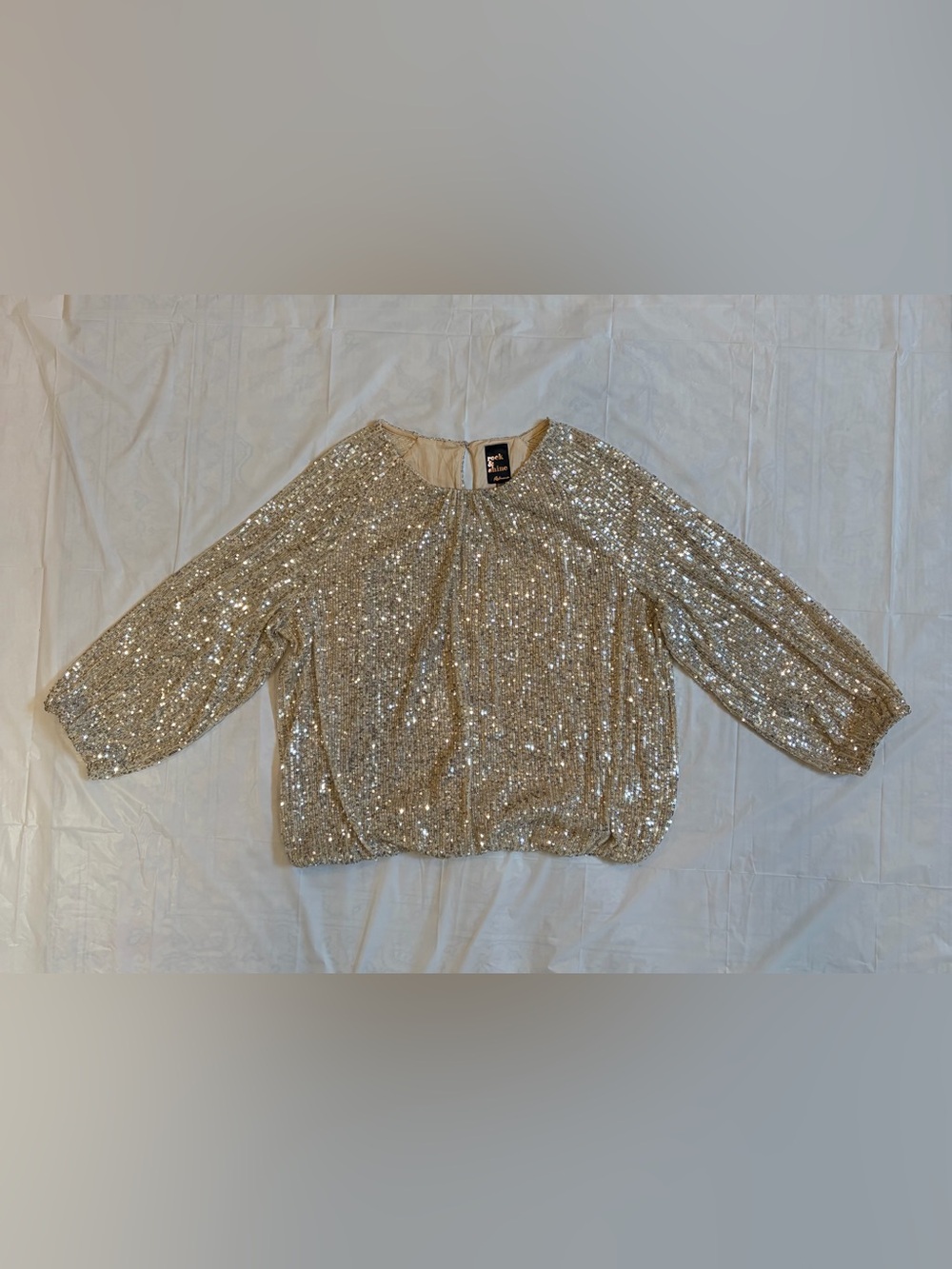 Reitmans Champagne Gold Sequin Bubble-Hem Women's Top